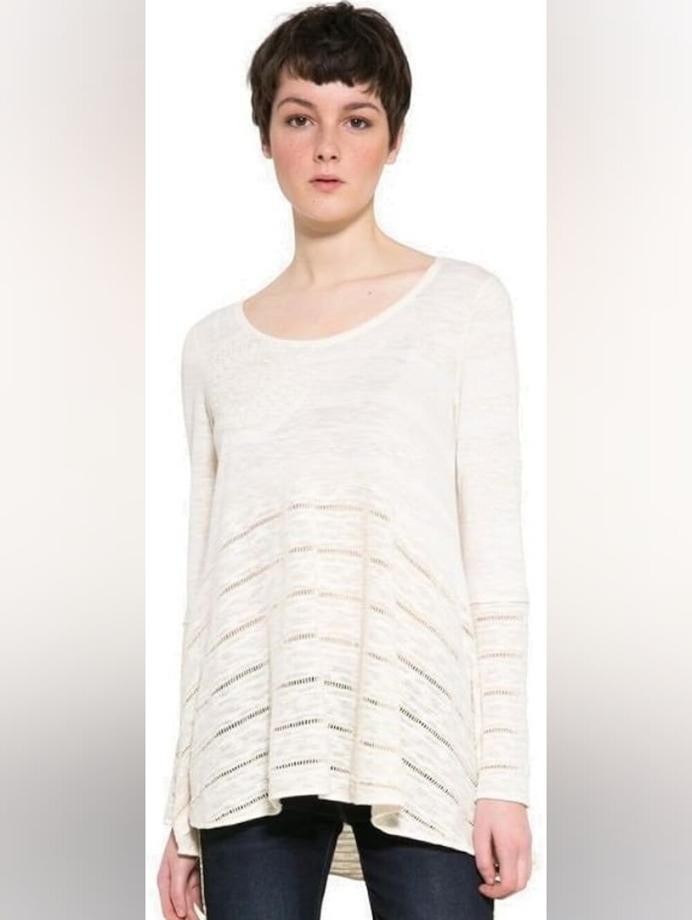 NWT Desigual TS_NOELIA White Gold Mandala Long Sleeve Top Blouse US Size S NEW